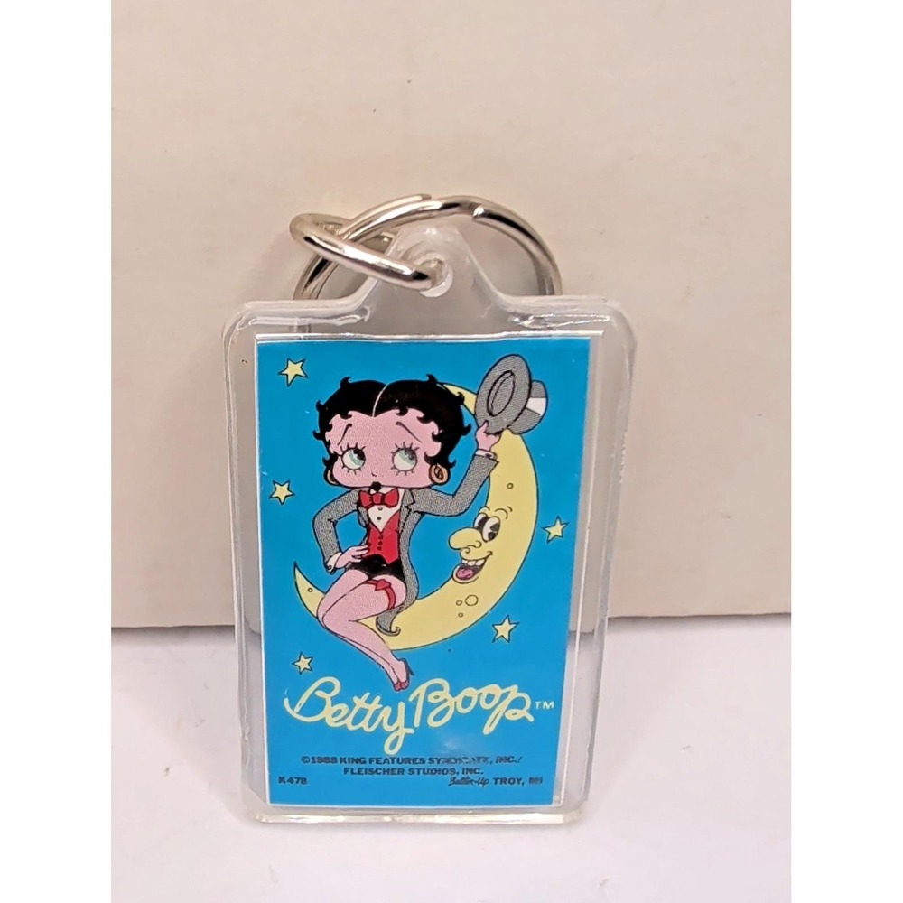 Betty Boop On the Moon Cartoon 1988 Button Up Acrylic Keychain Vintage Original